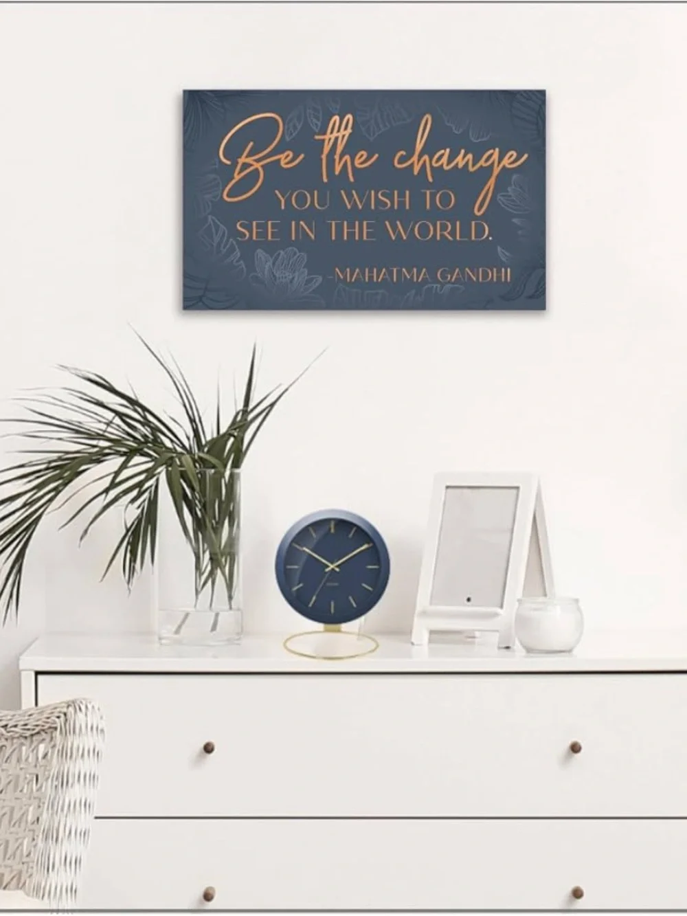 Be the Change Inspirational Wall Art — Navy and Gold  Motivational Sign 16.5X10”